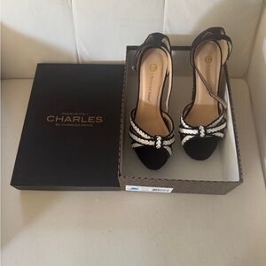 Charles David Black and White Slingback Heels